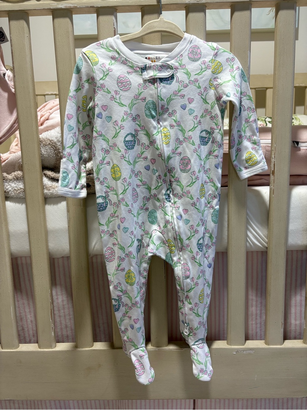 Roller Rabbit Footie with Pastel Egg & Floral Print